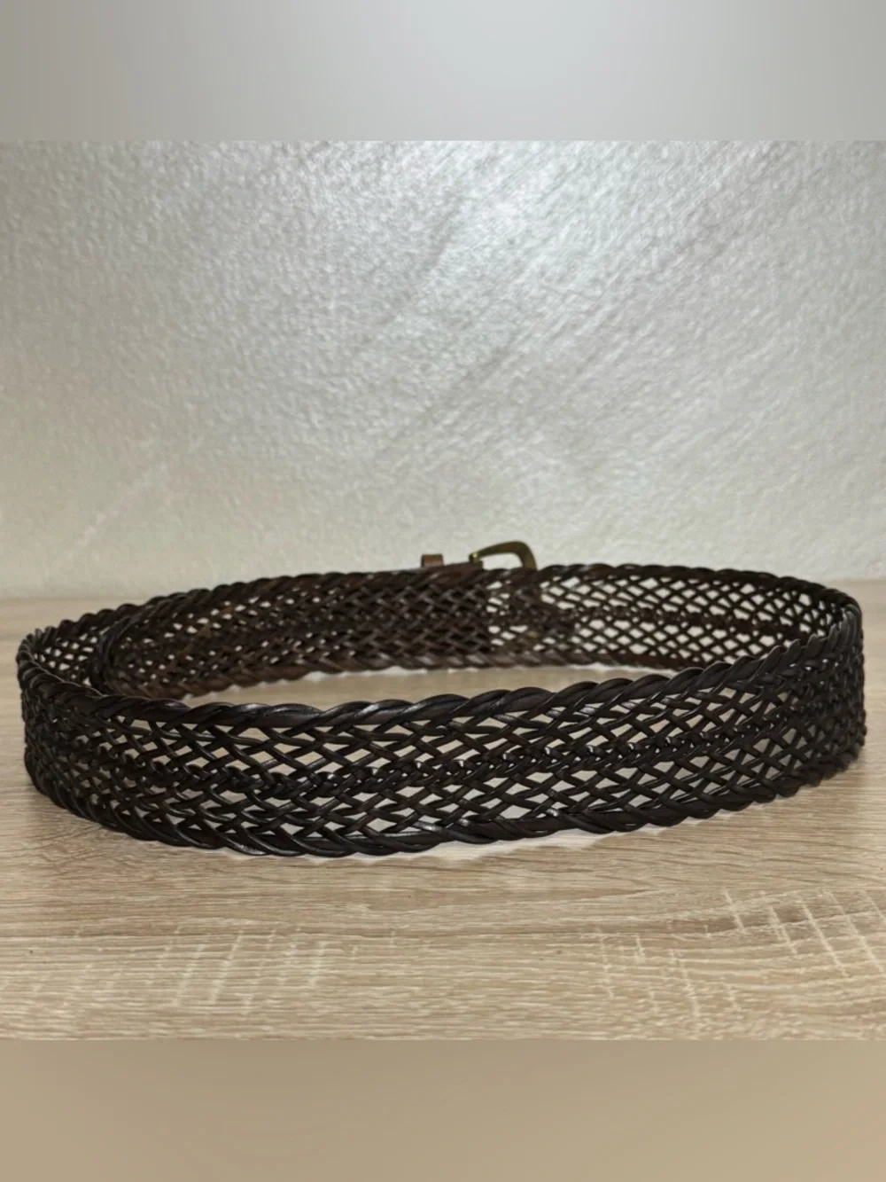 Dark Brown Genuine Bonded Leather Braided Belt Women Size L/XL